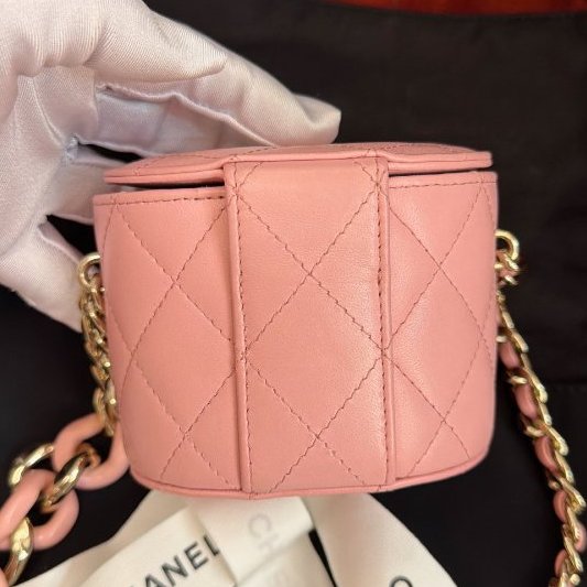 閒置新 香奈兒/Chanel 樹脂Mini化粧盒 粉色羊皮鏈條斜背包-6
