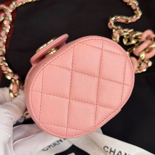 閒置新 香奈兒/Chanel 樹脂Mini化粧盒 粉色羊皮鏈條斜背包-7