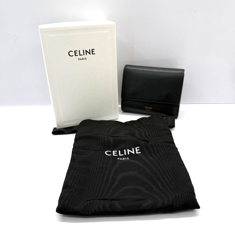 CELINE 黑色牛皮TRIFOLD COMPACT三折扣式短夾-2