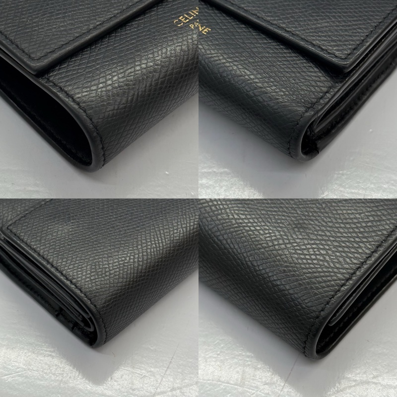 CELINE 黑色牛皮TRIFOLD COMPACT三折扣式短夾-4