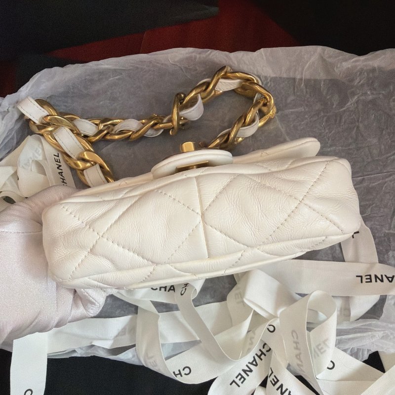 近新品 香奈兒/Chanel 白色金扣 粗鏈條方胖子-7