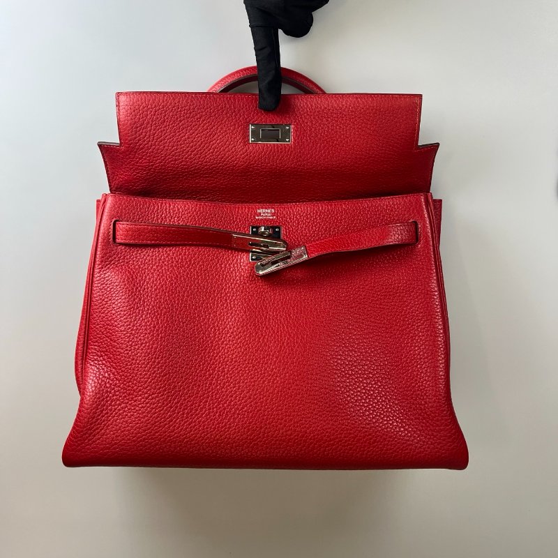 HERMES □Q刻 紅銀扣KELLY32 包-5