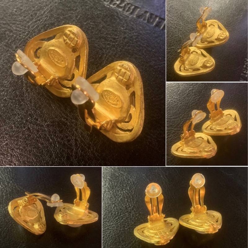 Chanel Vintage Gold/ White Costume Pearl Metal Ear Clips 香奈兒琉璃珍珠耳夾-2