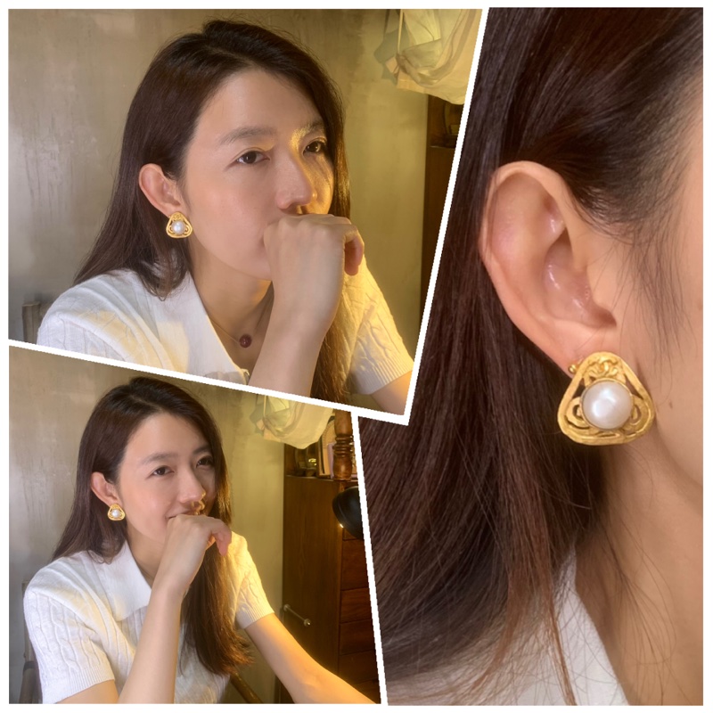 Chanel Vintage Gold/ White Costume Pearl Metal Ear Clips 香奈兒琉璃珍珠耳夾-4