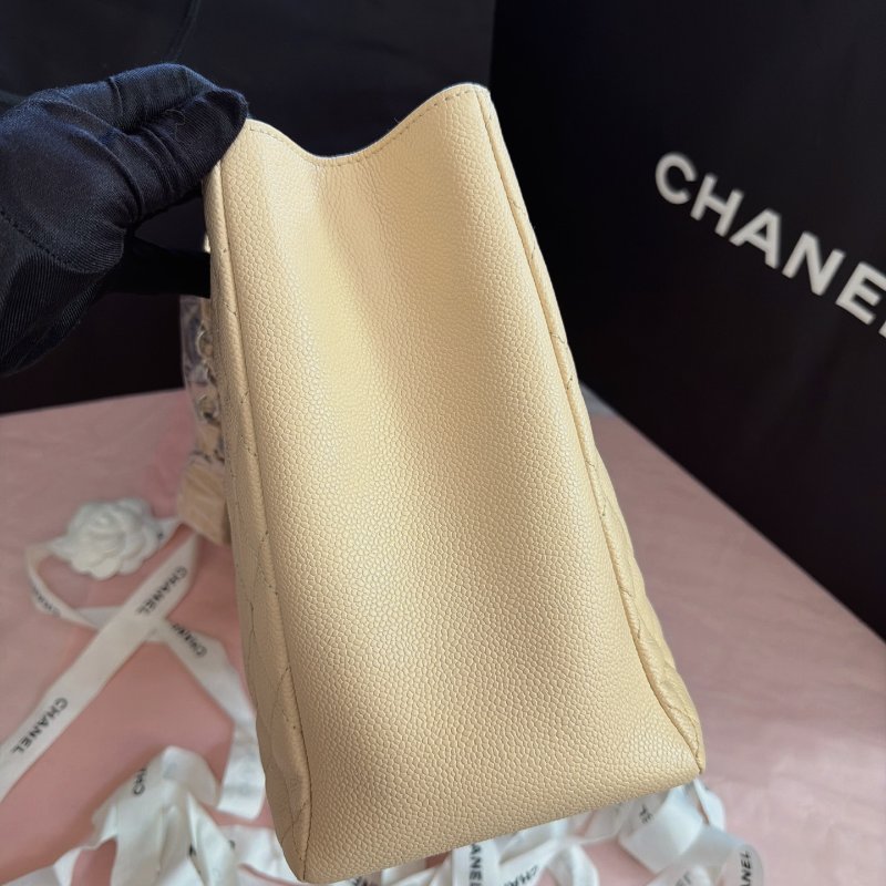 閒置新 香奈兒/Chanel GST購物袋 米色銀扣肩背托特包-2