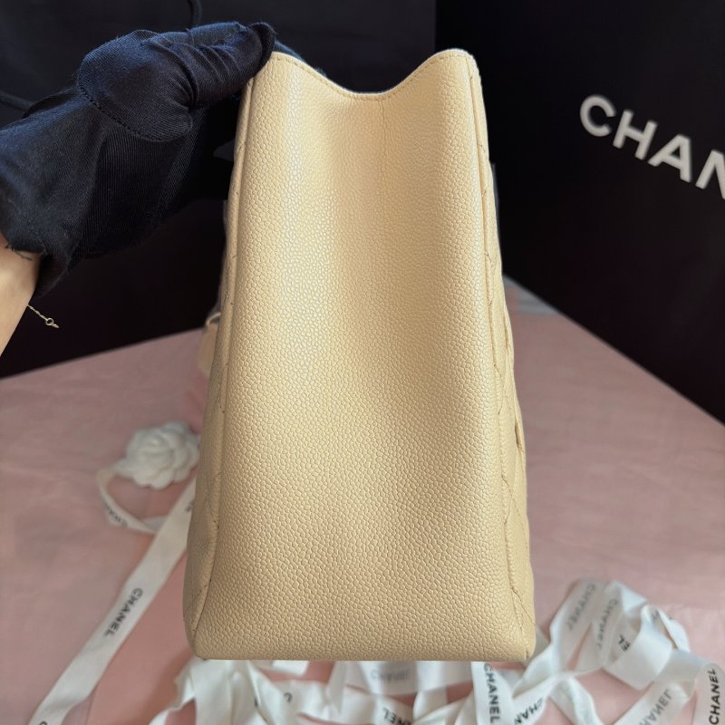閒置新 香奈兒/Chanel GST購物袋 米色銀扣肩背托特包-3