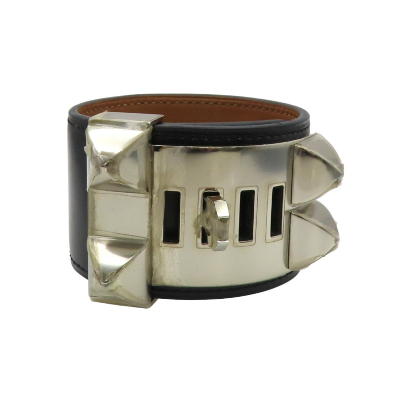 黑色 Box牛皮 Colier de Chien 手環 □R刻 銀扣【HERMES 愛馬仕】 H068440CK89T2-1