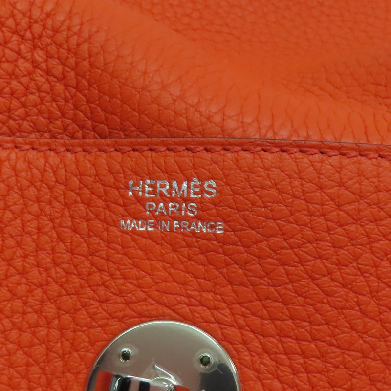 罌粟橙 Clemence 牛皮 Lindy 30 肩背包 T刻 銀扣【HERMES 愛馬仕】-7