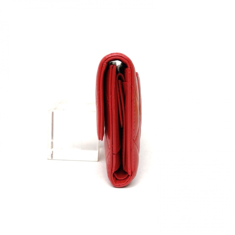 CHANEL 紅色羊皮13開銀扣CF長款三折口蓋錢包-1