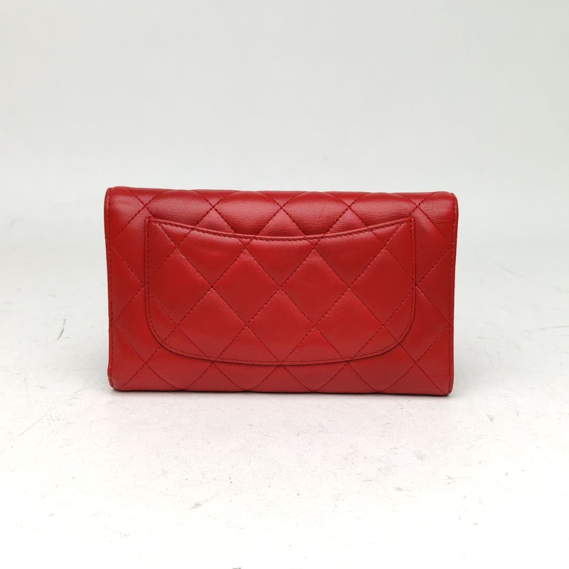 CHANEL 紅色羊皮13開銀扣CF長款三折口蓋錢包-2