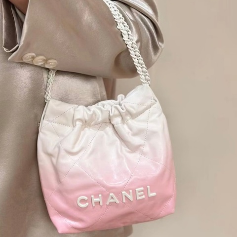 CHANEL/香奈兒 22bag mini 粉色漸變 24s 手提包 肩帶可拆