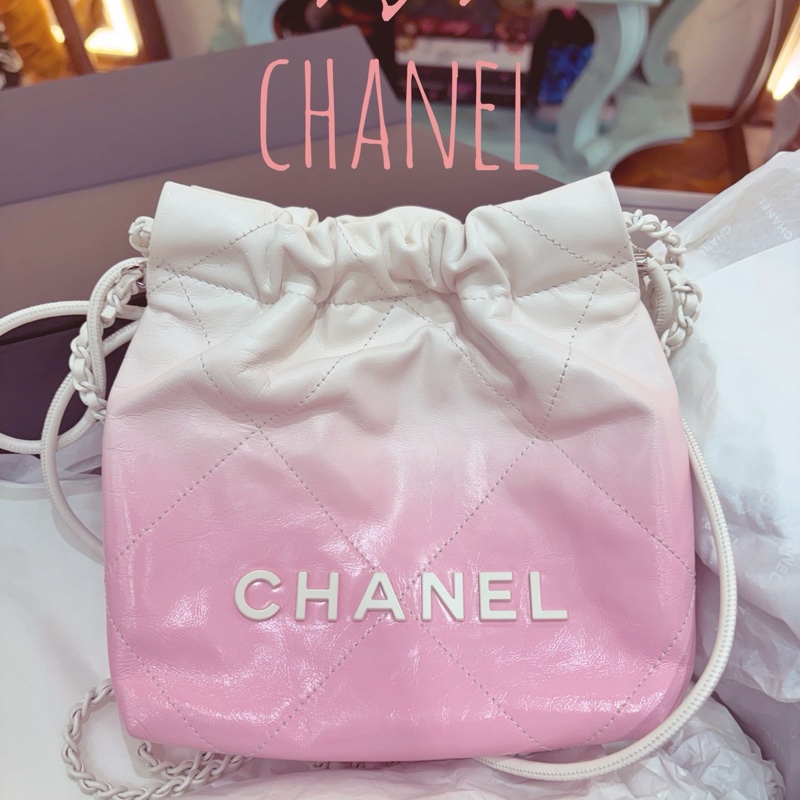 CHANEL/香奈兒 22bag mini 粉色漸變 24s 手提包 肩帶可拆-2