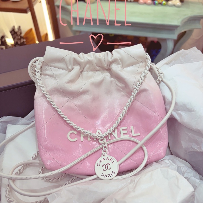 CHANEL/香奈兒 22bag mini 粉色漸變 24s 手提包 肩帶可拆-3