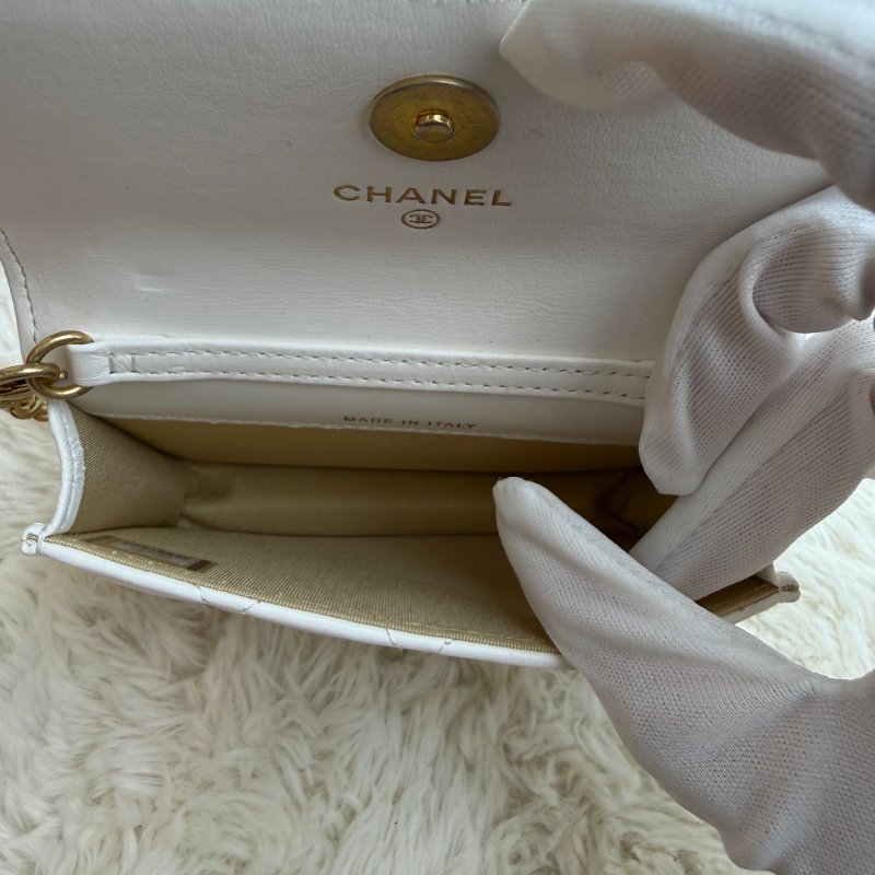 Chanel 小金球 單肩包 白色 菱格紋 羊皮 雙金球 鏈條-7