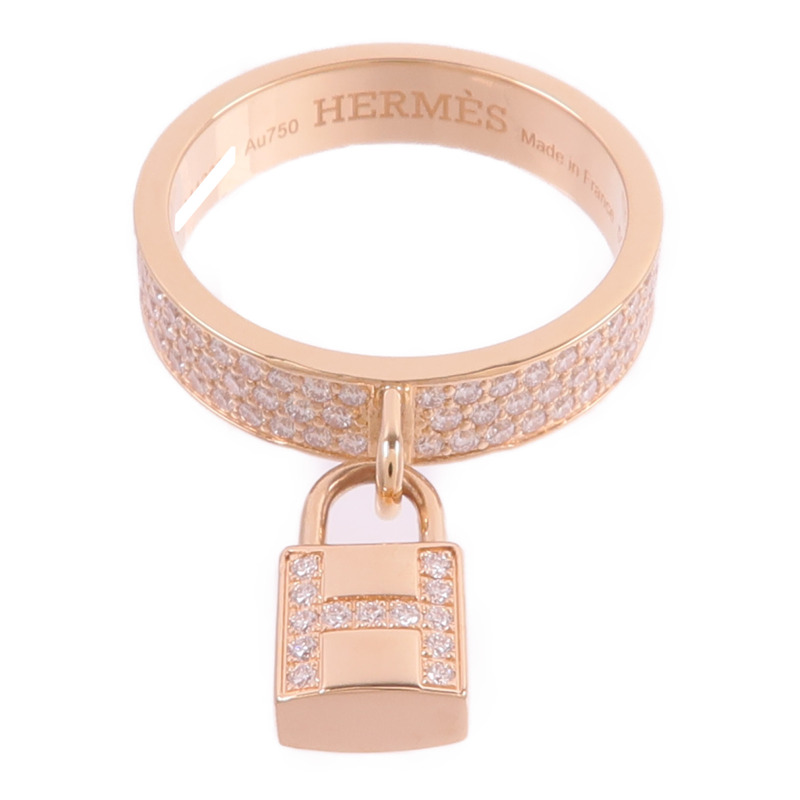 HERMES 18K玫瑰金Kelly Cadenas Ring鑽石戒指-1