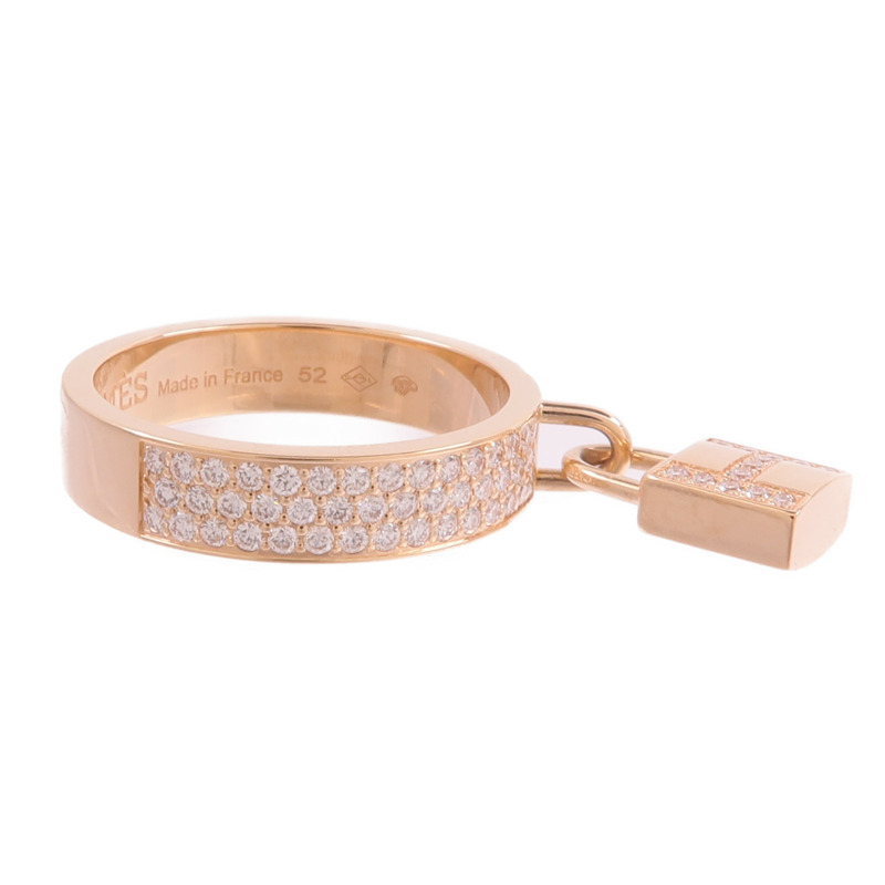 HERMES 18K玫瑰金Kelly Cadenas Ring鑽石戒指-3