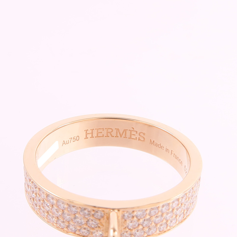 HERMES 18K玫瑰金Kelly Cadenas Ring鑽石戒指-4