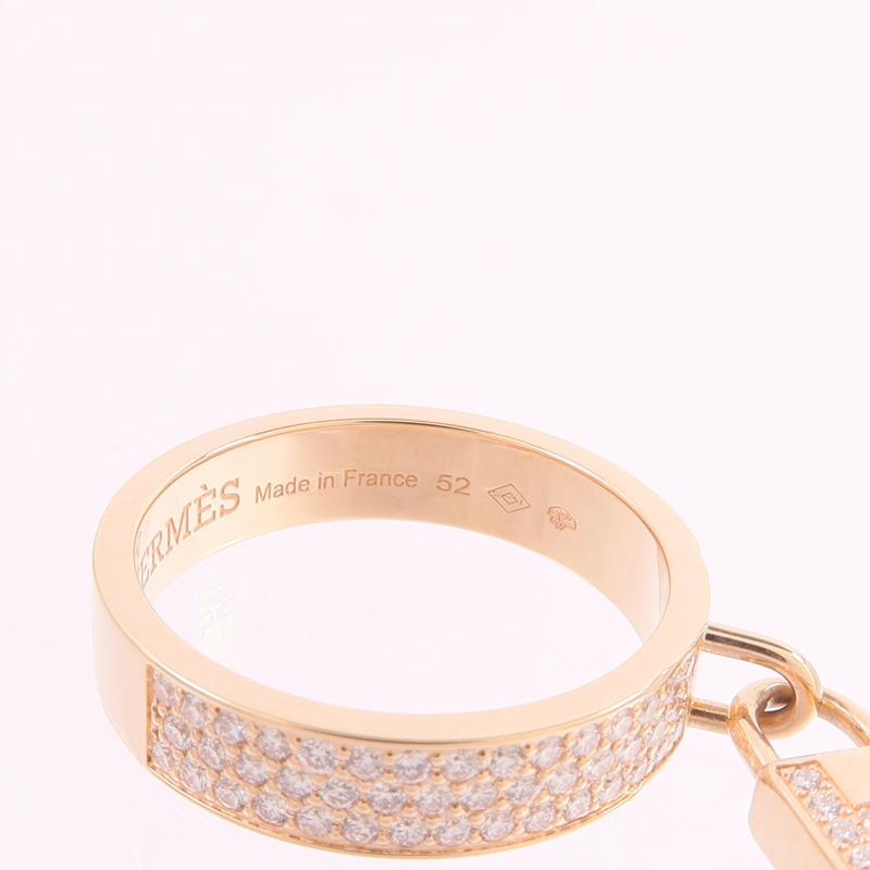 HERMES 18K玫瑰金Kelly Cadenas Ring鑽石戒指-5