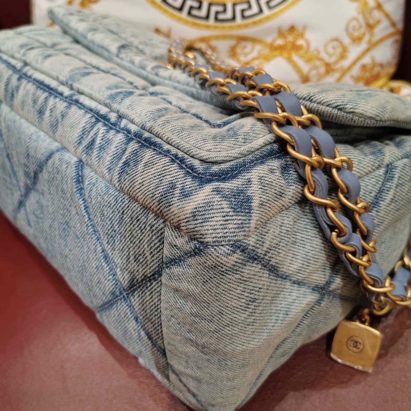香奈兒Chanel 25k淺藍色牛仔hobo單肩包-7