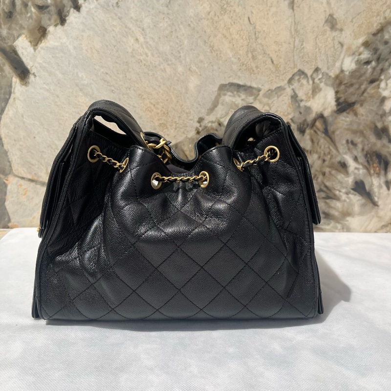 Chanel黑荔枝牛皮金釦小號 25 bag-2