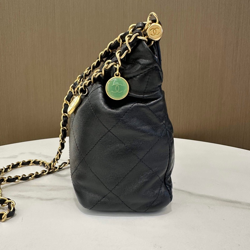 Chanel香奈兒 23p芯片黑色金扣羊皮彩寶福袋單肩斜挎包  尺寸：17*16cm-4
