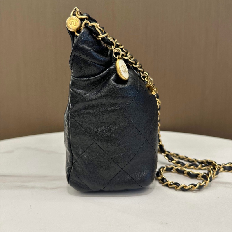 Chanel香奈兒 23p芯片黑色金扣羊皮彩寶福袋單肩斜挎包  尺寸：17*16cm-5