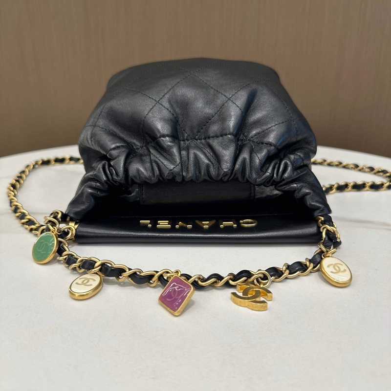 Chanel香奈兒 23p芯片黑色金扣羊皮彩寶福袋單肩斜挎包  尺寸：17*16cm-6