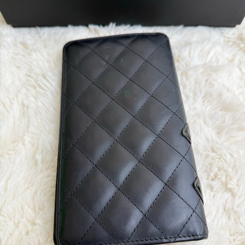 Chanel 康鵬 長款 黑色 菱格紋 牛皮 大號 黑色漆皮 LOGO-1
