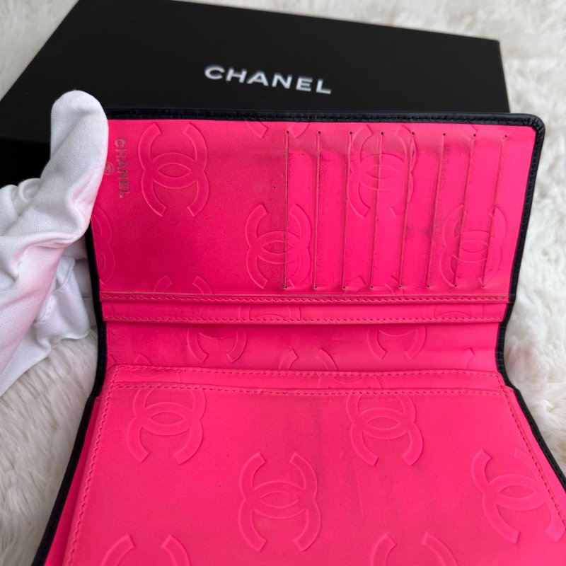 Chanel 康鵬 長款 黑色 菱格紋 牛皮 大號 黑色漆皮 LOGO-4