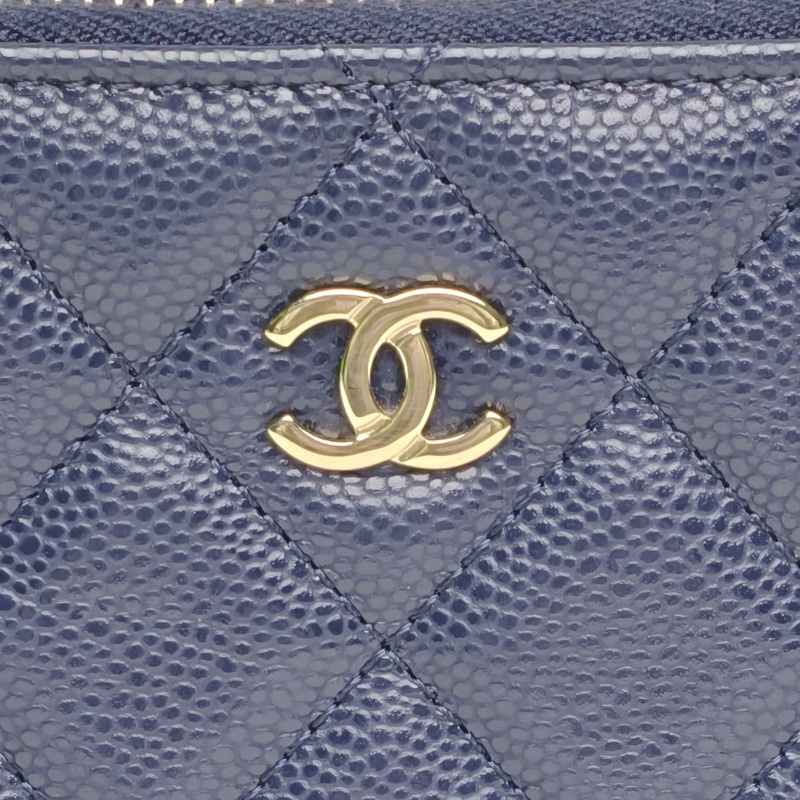 CHANEL 藍色荔枝牛皮鐳射標淺金扣零錢包荔枝皮-4
