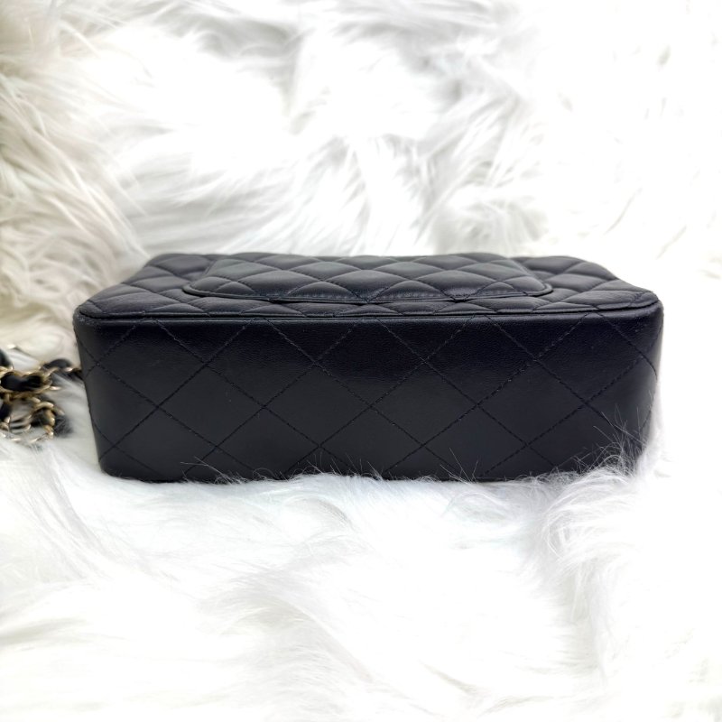 Chanel CLASSIC FLAP 深藍色 菱格纹 羊皮 mini 金扣-4