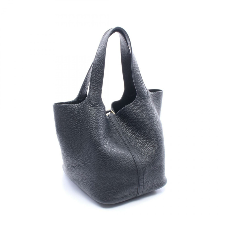 愛馬仕 Picotin Lock MM 托特水桶包 U Taurillon Clemence 黑色 二手 GHW-1