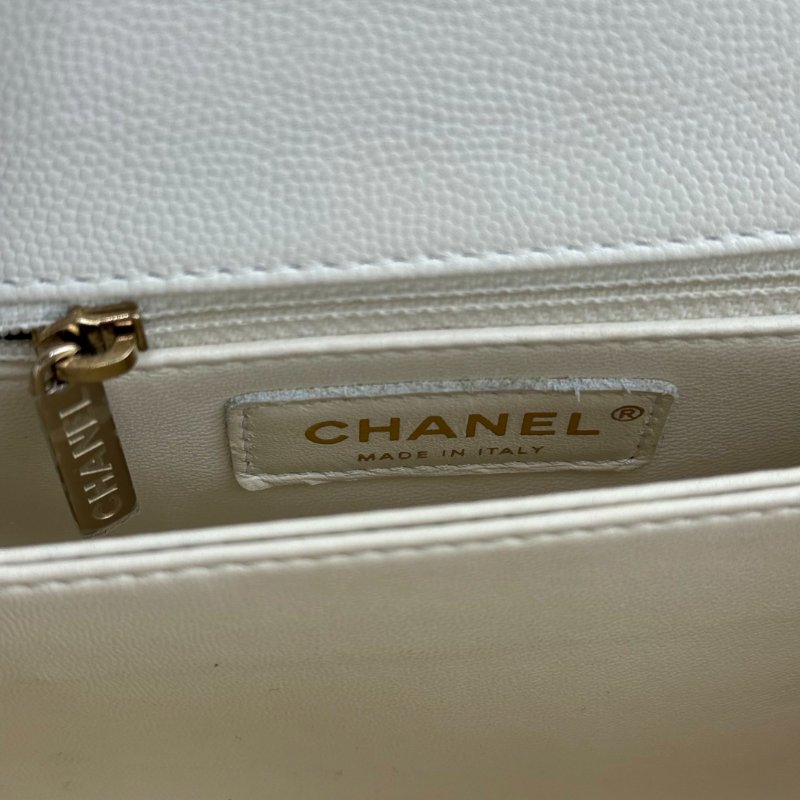 Chanel COCO HANDLE 白色 菱格紋 荔枝牛皮 小號 金扣-7