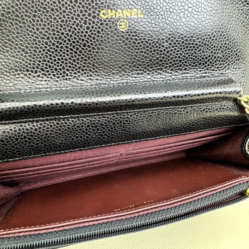 Chanel WOC 黑色 菱格紋 荔枝牛皮 金扣-5