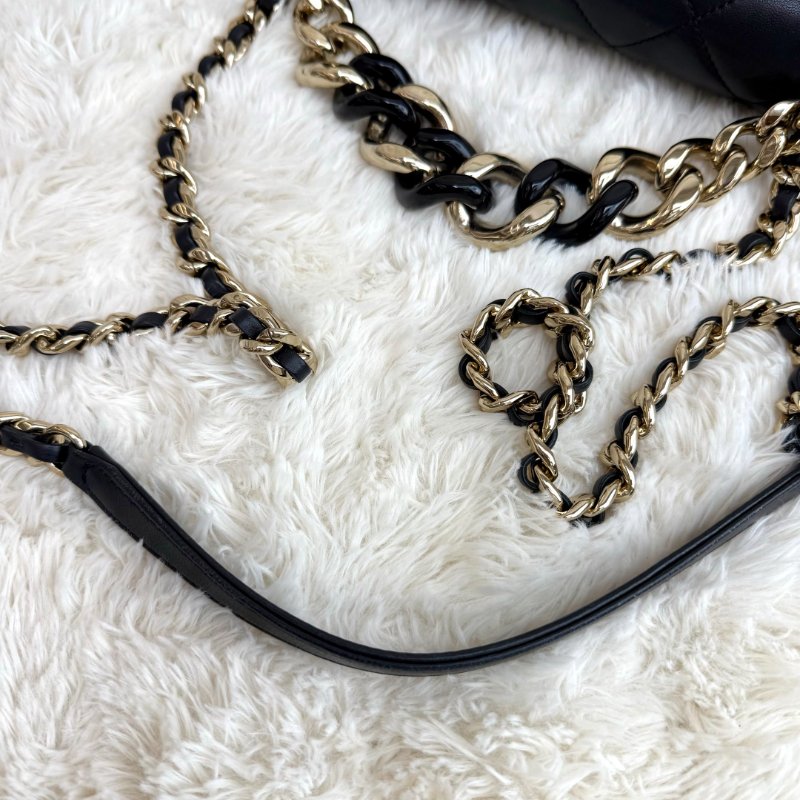 Chanel CLASSIC FLAP 黑色 菱格紋 羊皮 金扣 琺瑯鏈條 度假系列-9
