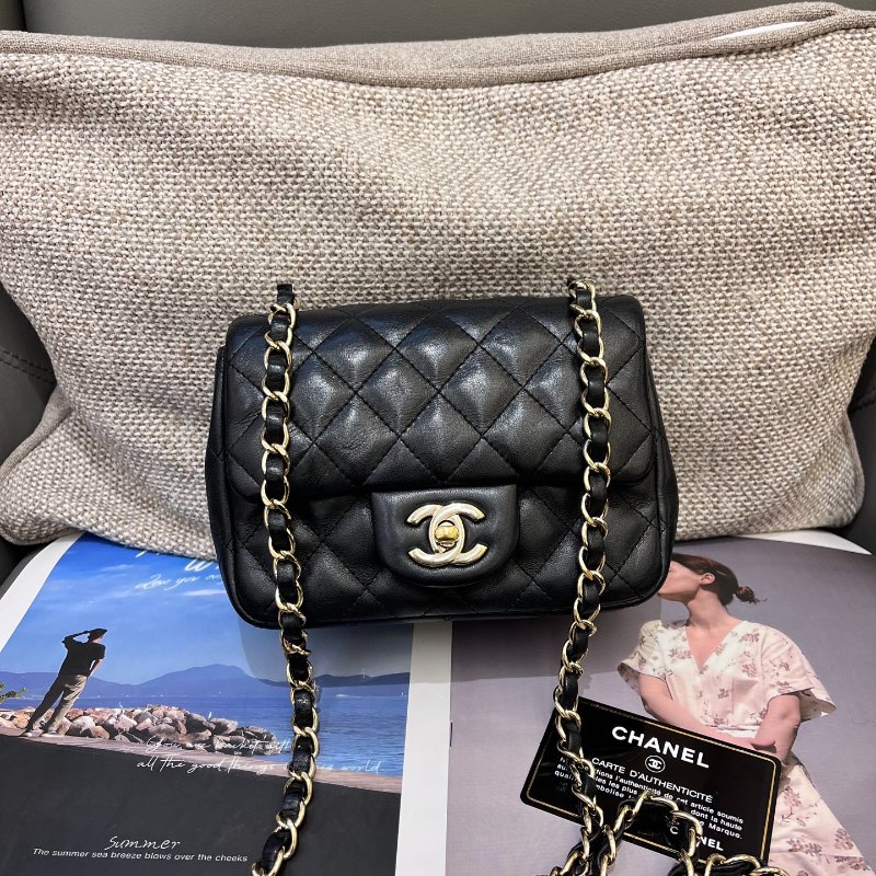 香奈兒/Chanel 黑金方胖子鏈條包-0