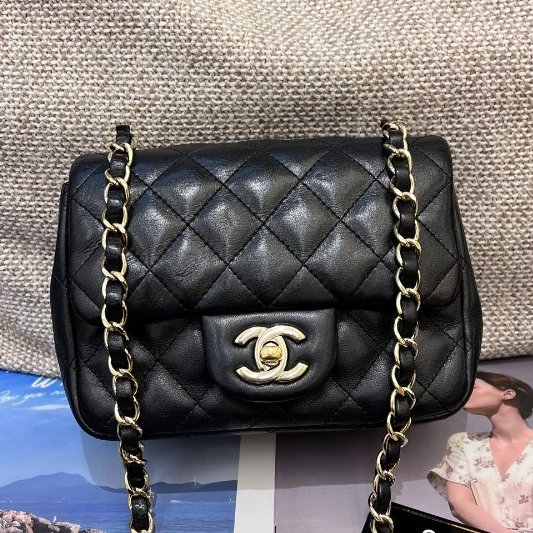 香奈兒/Chanel 黑金方胖子鏈條包-6
