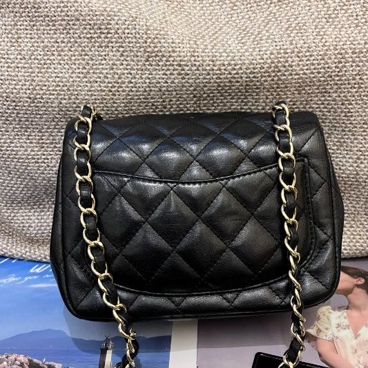 香奈兒/Chanel 黑金方胖子鏈條包-7