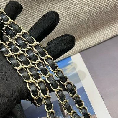 香奈兒/Chanel 黑金方胖子鏈條包-10