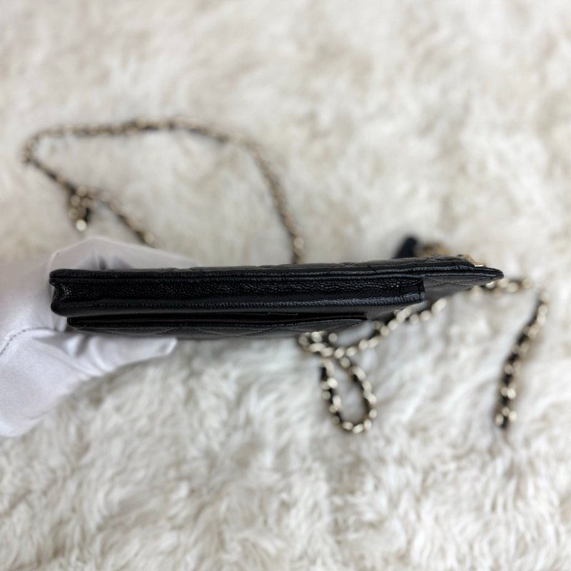 Chanel 薯條包 手機包 黑色 菱格紋 羊皮 小號 雙C標-4
