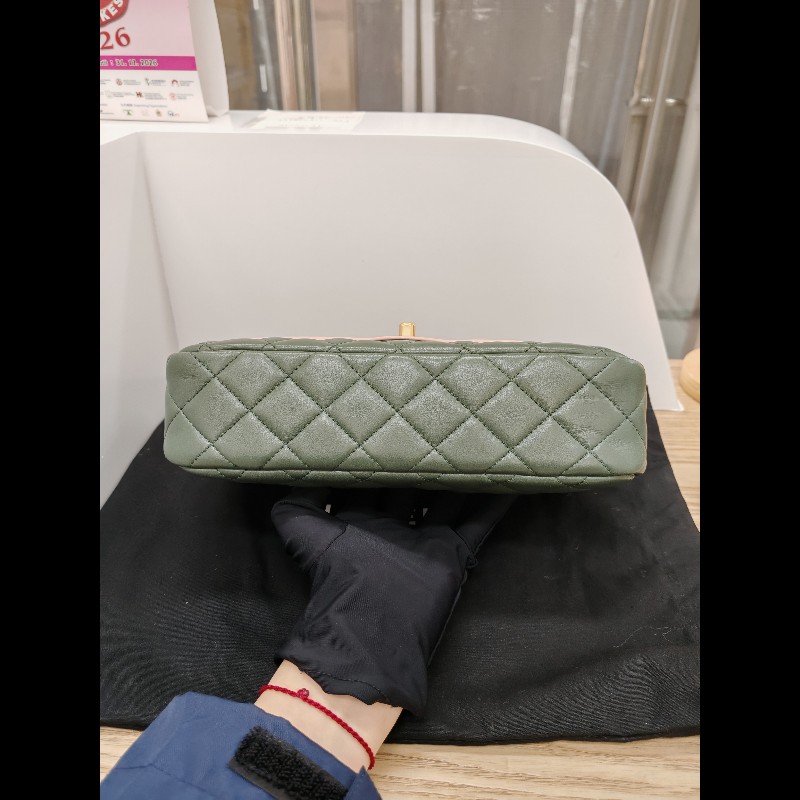 Chanel Flap bag 橄欖綠拼粉色-4
