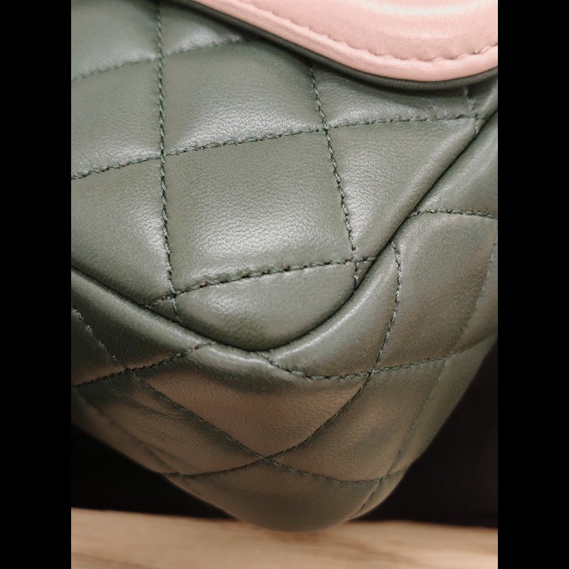 Chanel Flap bag 橄欖綠拼粉色-6