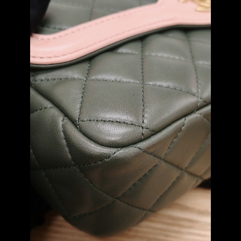 Chanel Flap bag 橄欖綠拼粉色-7