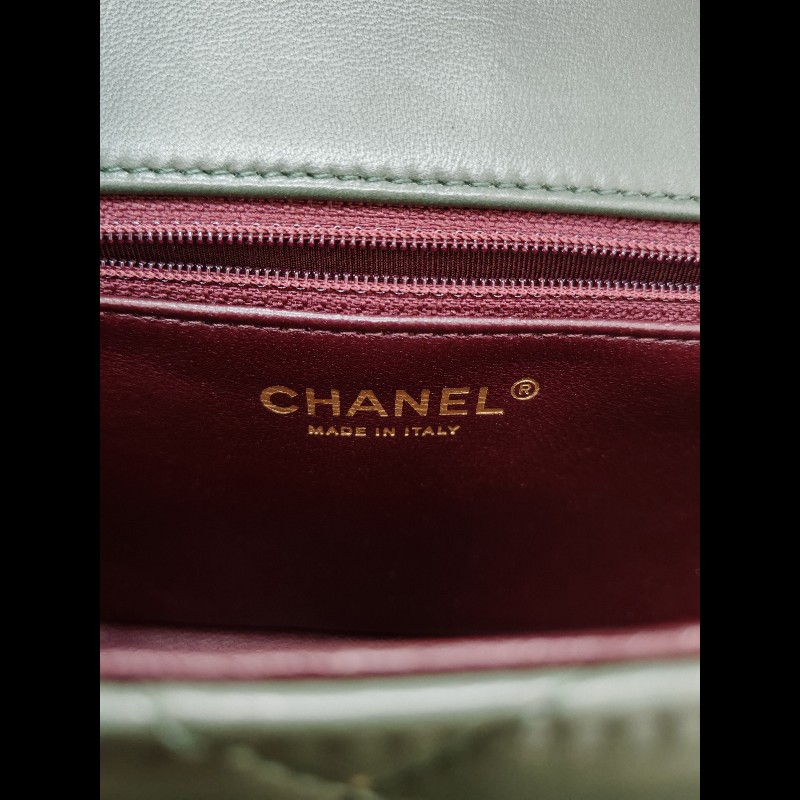 Chanel Flap bag 橄欖綠拼粉色-17