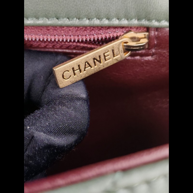 Chanel Flap bag 橄欖綠拼粉色-19