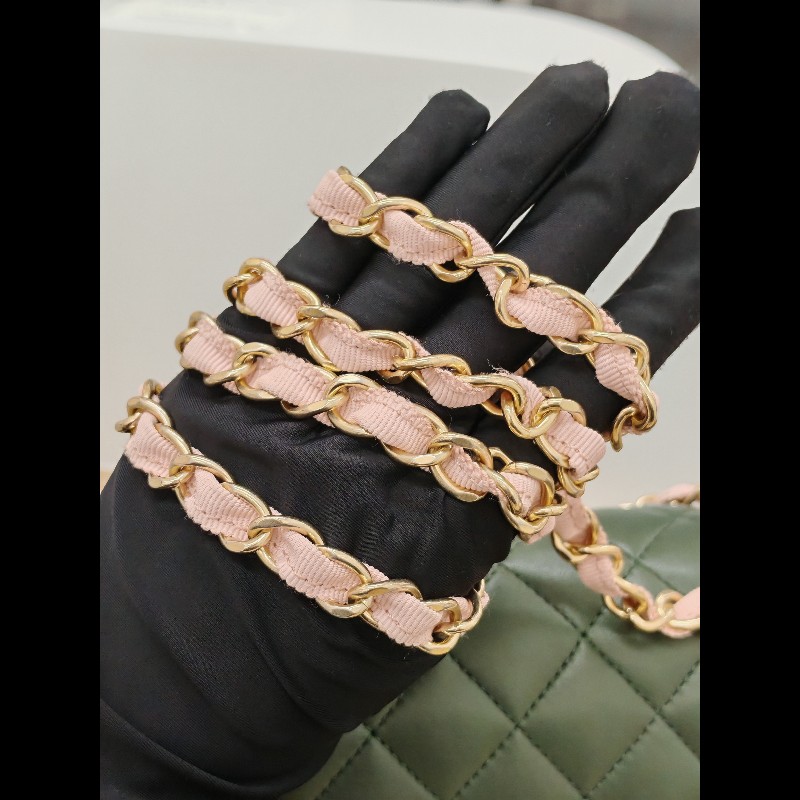 Chanel Flap bag 橄欖綠拼粉色-21