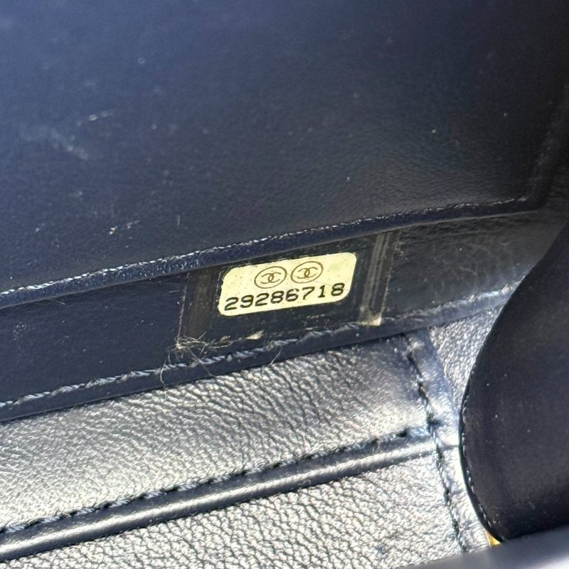 Chanel Vanity Case 相機包 海軍藍色 格紋 牛皮 中號 金扣-9