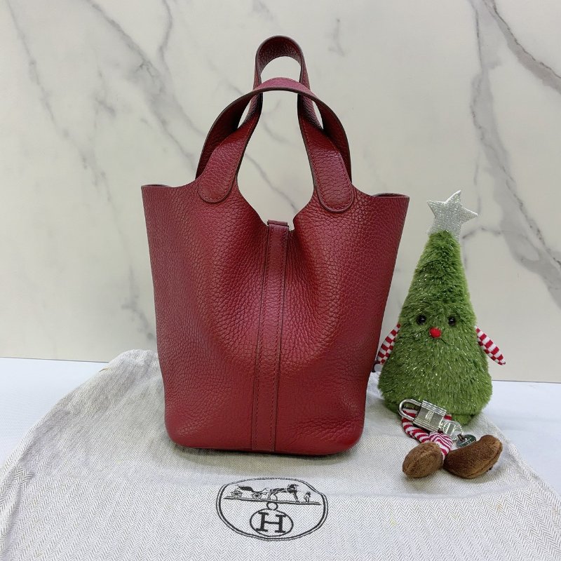 HERMES Picotin Lock 18紅銀釦菜籃子-1