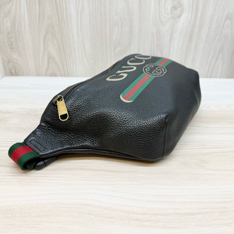 GUCCI黑牛皮綠紅綠背帶胸腰包530412-4