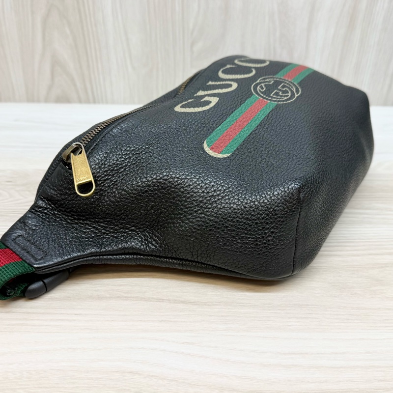 GUCCI黑牛皮綠紅綠背帶胸腰包530412-8